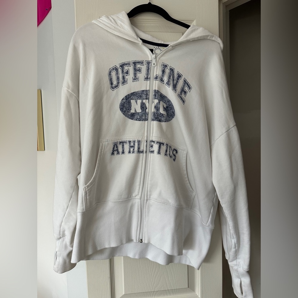 Aerie White Zip-Up Hoodie